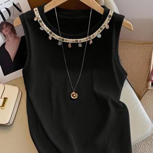 TEMU 여성용 라운드넥 조끼, 간편한 펜던트 포함