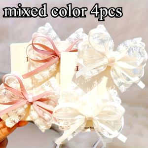 TEMU 부드러운 크림색 리본 디자인의 새틴 레이스 헤어 액세서리 4종 세트. 부드러운 원단으로 제작되었으며, 달콤하고 꽃에 이상적이며 특별한 날에 최고의 선택입니다.