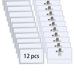 TEMU 2D 이름 스탬프 12개 세트 (클립 및 핀 포함), 이름표, 9X5.6 Cm 이름 스탬프, 플라스틱 ID 이름 스탬프, 이름 배지, 가로형 사무실, 학교 및 회의 ID 카드 홀더, PVC 이름 카드 홀더, 핀 포함 작업 카드 홀더