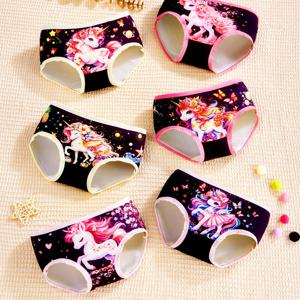 TEMU 6종 행운의 유니콘 프린트 팬티 - 부드럽고 편안한 속옷, 일상 착용에 적합, 통기성 좋고 피부 친화적, 컬러풀 디자인으로 어린 공주님들에게 딱, 사계절 내내 착용 가능, 3-10세 어린이용