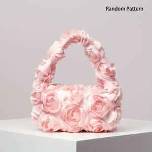 TEMU 유니크 핸들 디자인 | 우아한 로즈 패턴 이브닝 클러치 - 지퍼 클로저가 있는 세련된 폴리에스터 가방, 웨딩 & 파티에 완벽 - 데이를 위한 달콤하고 로맨틱한 여성용 가방, 다양한 색상 제공, 우아한 핸드백