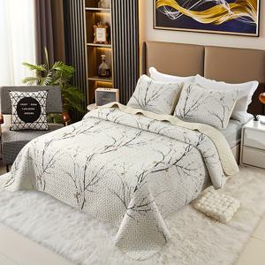 TEMU 3개 브러시 프린트 퀼팅 침구, 복숭아꽃 가지 침구