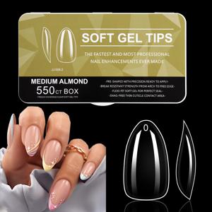 TEMU Quickchic 소프트 젤 네일 팁 500/550/600개입, 알몽골, 스틸레토, 코핀, 스퀘어, 미디엄 오발 모양의 클리어 아크릴 인조 손톱 완벽 덮기, 편안한 착용감 및 미용 장식용 매니큐어 용품