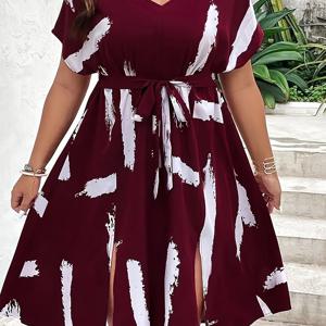 TEMU 플러스 사이즈, 레이스업 X컷 드레스