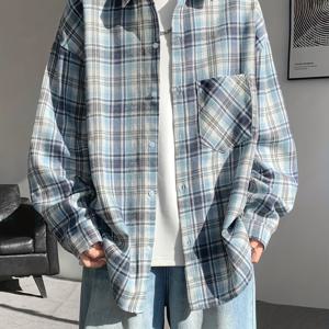 TEMU 스프링 신상 컬렉션 남성용 아웃도어 셔츠, 루즈핏 브러시 플래드 긴팔 셔츠, 캐주얼 체크 셔츠, 남성용 재킷