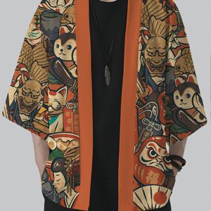 TEMU 민족 의상 일본 기모노 가디건 남성용 코스튬 셔츠 자켓 애니메이션 패턴