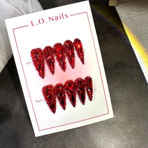 TEMU 10개입 LONnailssy 핸드메이드 프레스 네일 - 긴 물방울 아몬드형 풀커버 인조네일, 반짝이 AB 글리터, 웨딩, 생일, 파티용 네일