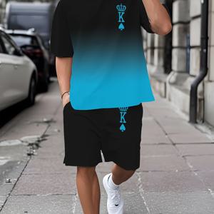 TEMU 남성 프린트 반팔 티셔츠 및 반바지 세트, 캐주얼 운동복 통기성 좋은 야외 레저 남성 티셔츠 버뮤다 반바지 세트 여름 3D 프린트 의상 남성 성인 아버지의 날 선물