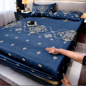 TEMU 3개 세트 법정 유럽 스타일 로열 블루 자카드 침구 (매트리스 커버 1개, 베갯잇 2개 포함) - 부드러운 라이트 베이지, 간편한 관리 - 내구성이 뛰어나 모든 계절 장식에 적합
