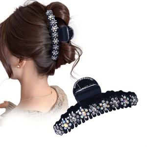 TEMU 1개 반짝이는 라인스톤 헤어 클로우, 우아한 PVC 헤어 클립, 패셔너블 스타일을 위한 대형 샤크 클립 헤어핀, 14세 이상을 위한 솔리드 컬러 헤어 액세서리 세트