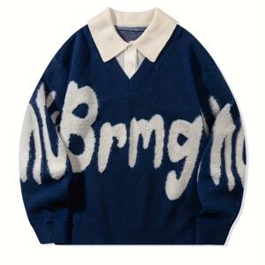 TEMU Eileen Academy 스타일 라펠 V넥 투피스 스웨터 커플 남성용 니트 셔츠