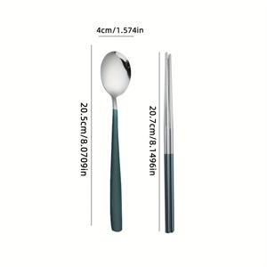 TEMU 2개 세트 스푼과 젓가락, 홈 다이닝용 광택 마감 식기류 세트, 야외 피크닉 캠핑용 중국식 간단한 테이블웨어