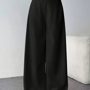 TEMU 여성용 심플 캐주얼 패션 하이웨이스트 텍스처 와이드 레그 팬츠