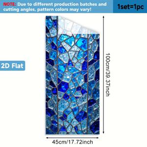 TEMU 1개 블루 유리 패턴 디자인 2D 창문 필름. PVC 정전기 흡착식 창문 필름, 45x100cm. 홈아트 장식, 탈부착 가능, 재사용 가능, 프라이버시 보호, 접착제 없음. 욕실, 주방, 사무실 장식용