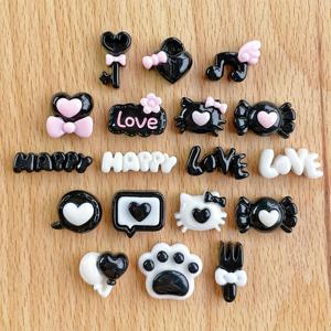 TEMU 18개 미니 참 세트, 블랙 앤 핑크 리본 레진, 헤어 클립 폰 케이스 장식, 주얼리, 폰 케이스, 헤어 클립 및 귀걸이에 적합 - 공예 용품, 생일, 할로윈, 크리스마스, 새해, 휴일 용품