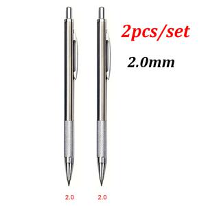 TEMU 2개/세트 고급 미끄럼 방지 메탈 실버 스테인리스 스틸 자동 연필, 부드러운 필기감, 선생님 선물로 매우 적합, 신학기 사무용 문구 용품