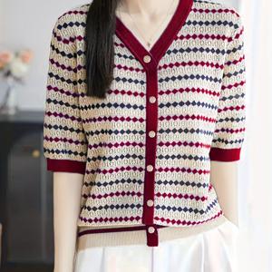 TEMU 우아하고 스타일리시한 컬러블록 브이넥 반팔 페이크 가디건 탑, 신상 여름 도착품