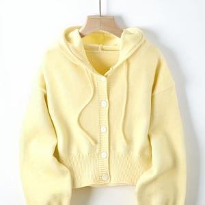 TEMU 여성용 캐주얼 후드 가디건 - 롱 슬리브 랜턴 소매, 버튼 프론트, 루즈핏, 미디엄 스트레치, 솔리드 컬러, 사계절 활용 레이어링 아이템