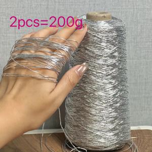 TEMU 200G 트렌디 컬러풀 실버리 코어 실, 반짝이는 골드 & 실버 스레드 - 가방 및 펜던트 DIY 소재