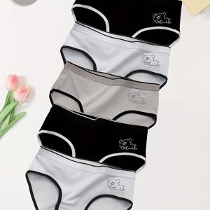 TEMU 귀여운 곰돌이 홈데일리 여성 팬티 5pcs, 캐주얼 스포츠 요가 통기성 좋은 편안한 미드웨이스트 여성 삼각팬티