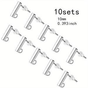 TEMU 10세트 기본 직사각형 스테인리스 스틸 T자형 뚫린 스터드 긴 스트립 귀걸이 바늘 및 플라스틱 귀마개, 수제 귀걸이 주얼리 제작 추가 예술, 공예 및 재봉 용품 > 비즈에 적합