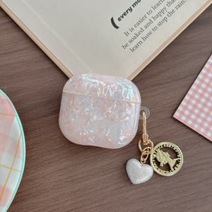 TEMU 핑크 쉘 텍스처 이어폰 케이스, Airpods Pro 2/4/3/2/1 호환, 펜던트 포함