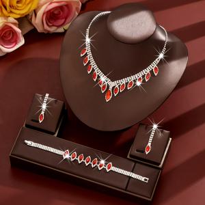 TEMU 스타일리시 럭셔리 세트 (목걸이 1개 + 귀걸이 1쌍 + 팔찌 1개) - 볼, 파티, 신부, 웨딩 뱅킷, 휴가 선물용