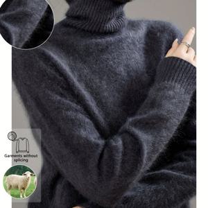 TEMU 2025년 신상 가을/겨울 여성용 하이넥 스웨터, 캐시미어 및 울, 캐시미어 함유량, 풀오버 울 스웨터, 풀오버 캐시미어 스웨터와 같은 플러시 느낌, 패셔너블, 다용도, 우아함, 두께, 따뜻함, 착용 가능성, 매우 부드럽고 섬세함