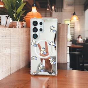 TEMU 휴대폰 케이스 - 낙하 방지 마그네틱 2-In-1 메이크업 거울 휴대폰 케이스, 삼성 갤럭시 S23/S24/S25 울트라 플러스에 적합, 수면하는 강아지 디자인, 고급 여성용 변색 방지 보호 커버, 남학생, 발렌타인데이 선물로 완벽