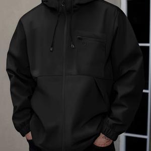 TEMU 봄, 가을용 트렌디 남성용 재킷. 루즈핏, 스타일리시한 디자인의 후드가 특징이며, 야외 활동에 적합합니다.