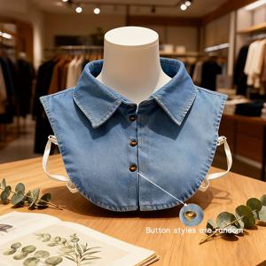 TEMU 탈부착 다용도 셔츠 칼라, 사계절용 스웨터용 장식용 데님 포인티드 칼라, 봄, 가을, 겨울, 라운드넥, 남녀공용 고급 장식용 칼라, 단색, 폴리에스터 섬유