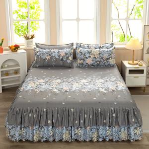 TEMU 싱글 침대 스커트 (베개 커버 제외), 편안하고 부드러운 미끄럼 방지, 먼지 방지 주름 가장자리 침대 스커트 보호 커버, 사계절용, 더블 및 싱글 침구, 침실 및 게스트룸에 적합