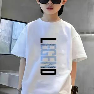 TEMU 소년 캐주얼 프린트 티셔츠 - 화이트 반팔 크루넥, 별과 번개 패턴이 돋보이는 대담한 디자인, 봄, 여름, 가을에 적합한 통기성 원단, 세탁기 사용 가능, 야외 활동에 적합한 레귤러 핏, 청소년 의류