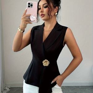 TEMU 이 세련되고 우아한 민소매 베스트 탑은 단색에 메탈릭 액센트가 특징이며 봄, 가을, 겨울에 완벽합니다. 크리스마스, 새해, 발렌타인데이와 같은 축제 행사뿐만 아니라 일상복으로도 적합합니다.