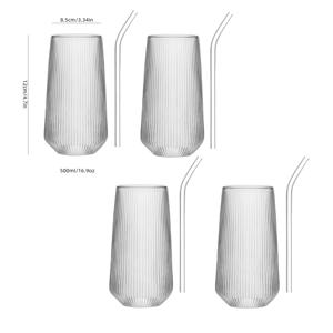 TEMU 8피스 세트: 4컵 + 4빨대, 세로 줄무늬 물방울 디자인, 아이스 아메리카노, 사케, 버블티, 주스, 밀크셰이크용 대용량, 고강도 보로실리케이트 유리 - 뜨겁고 차가운 음료에 내구성 있음