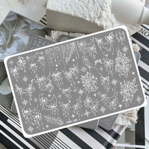 TEMU 고딕 거미줄 및 천상의 디자인 네일 스탬핑 플레이트 - 별 체인 보우, 재사용 가능한 네일 아트 스텐실