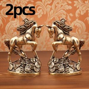 TEMU 2개 빈티지 황동 말 동전 포함 | 풍수 재물 유도 장식 피규어, 다양한 방 유형 및 휴일에 적합