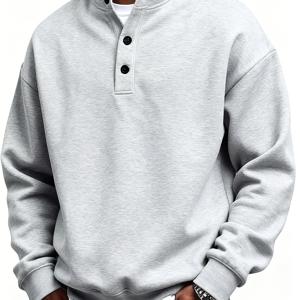 TEMU 남성용 긴팔 헨리넥, 봄/가을용, 섬세하고 부드러운 원단으로 제작되어 캐주얼한 외출 및 일상복에 적합합니다. 편안한 날에 어울리는 스타일리시하고 트렌디한 풀오버