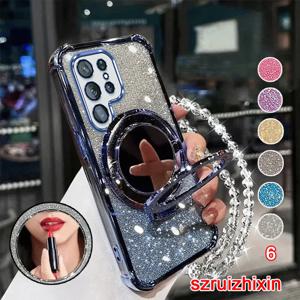 TEMU 삼성 갤럭시 S26 울트라 S26 전용 폰케이스: 6가지 컬러 충격방지 소프트 케이스, 럭셔리 메이크업 미러 스탠드 홀더, 킥스탠드, 손목 스트랩 및 핸드 브레이슬릿 체인 랜야드 포함