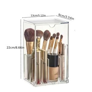 TEMU 1개 대형 투명 아크릴 분할 수납칸 메이크업 정리함 - 화장대 및 조리대용 투명 브러쉬 홀더, , 립스틱, 아이섀도우용 다중 수납칸 - 뷰티 루틴 필수품 및 휴일 선물