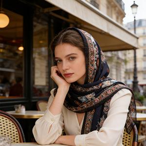 TEMU 100% 뽕나무 실크 - 라이트 럭셔리 빈티지 플로럴 페이즐리 뽕나무 실크 스카프, 가벼운 봄/여름 패션 스카프, 겹쳐서 착용하거나 단독으로 착용 가능, 다기능 패션 액세서리, 정교한 디자인, 고급스러운 촉감, 봄 옷차림에 필수, 활용도 높고 스타일리시함, 손세탁 선택 가능