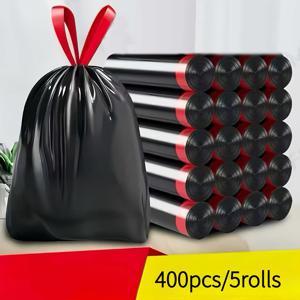 TEMU 두꺼운 누출 방지 드로스트링 쓰레기 봉투 5롤/400개입, 가정, 사무실, 주방, 욕실, 야외 및 상업용으로 적합 - 및 폐기물 봉투와 호환, 주방 폐기물 처리, 안전한 드로스트링 잠금, 냄새 방지