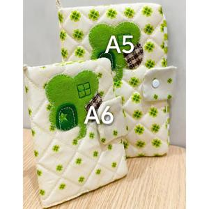 TEMU 핸드메이드 클로버 북커버 A6/A5 노트북용 - 플러피 패브릭 커버와 자수 네잎 클로버 디자인, 노트북 보호 케이스, 귀여운 다이어리 커버, 오피스, 스크랩북용 (A5/A6 노트북 호환)