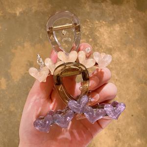 TEMU 여성용 하트 모양 멀티 컬러 헤어 집게 클립 2개, 우아하고 우아함, 강한 고정력, 미끄러지기 쉽지 않음, 일상 사용에 적합