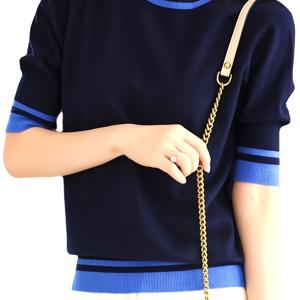 TEMU 여성용 엘레강스 라이트 럭셔리 아이스 파이버 원단 상의, 새로운 여름 스타일, 나이 감추는 루즈핏 디자인, 라운드넥 반팔 티셔츠