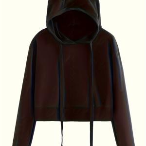 TEMU 크롭 탑 후드티, 캐주얼 긴팔 드로스트링 고양이 후드티