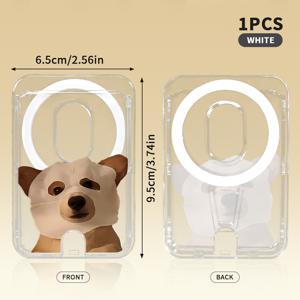 TEMU 가면 낀 강아지 패턴 투명 마그네틱 스냅 카드 홀더, 아이폰 16 15 14 13 12 프로 맥스 플러스 미니 시리즈 호환. 강력한 자석 지갑/카드 파우치, 카드 1-2장 수납 가능