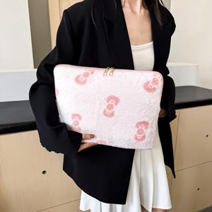 TEMU 1개 노트북 가방 대형 보우노트 격자 플러시 노트북 가방 10/11인치 아이패드 13/14인치 맥북 .6인치 노트북 슬리브 (랜덤 위치 패턴)