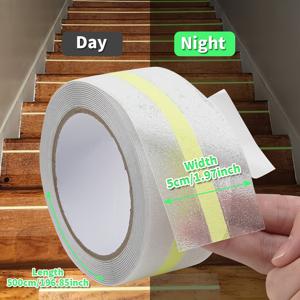 TEMU 야광 미끄럼 방지 테이프 1/2롤 - PEVA 형광발광 및 논슬립 그립, 계단, 데크, 수영장 주변 안전성 강화용 5cm X 5m 롤