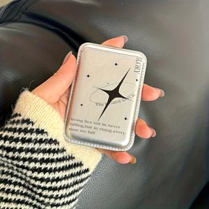 TEMU 블랙 플래닛 매그네틱 가죽 느낌 카드 홀더 for 애플, 커플용 카드 케이스